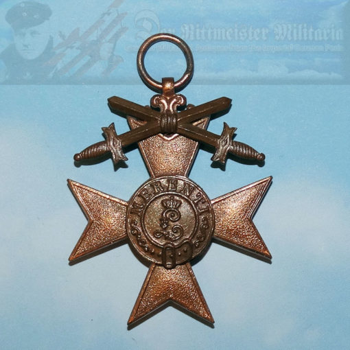 This is a Military Merit Cross with Swords from Bavaria. The decoration was first instituted in 1866 during König Ludwig II’s reign. It was awarded to military personnel during peacetime and wartime.