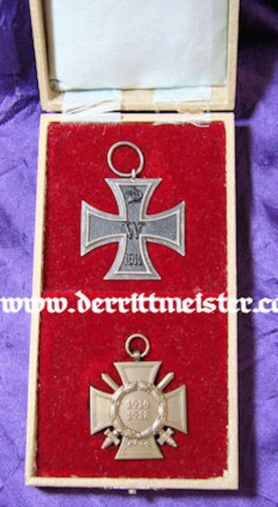 IRON CROSS - 1914 - 2nd CLASS & HINDENBURG CROSS WITH SWORDS FOR COMBATANTS IN DELUXE PRESENTATION CASE
