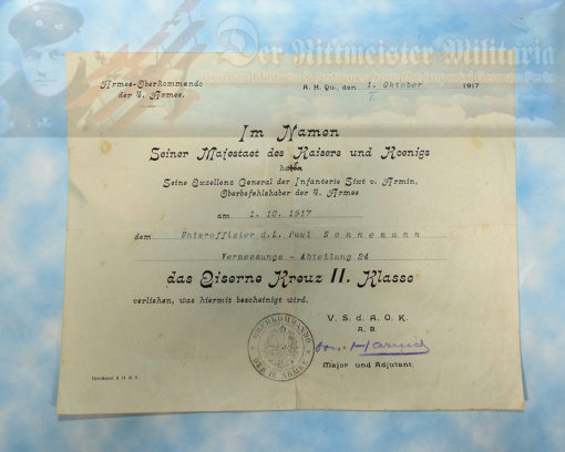 IRON CROSS - 1914 - 2nd CLASS AND AWARD DOCUMENT