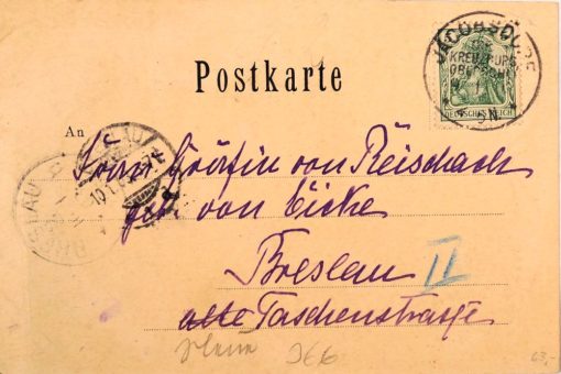 POSTCARD - MAILED TO BRESLAU-AREA CITY NEAR MANFRED VON RICHTHOFEN’S HOME