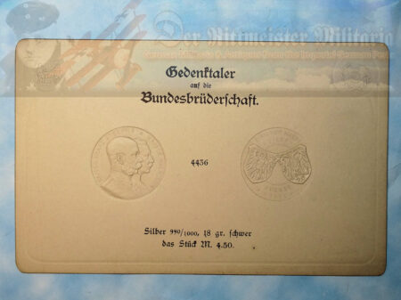 IMPERIAL GERMAN 4.5 MARK COIN IMPRESSION CARD - KAISER WILHELM II AND KAISER FRANZ JOSEF