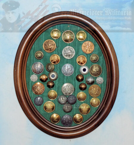 GERMANY - WALL DECOR - BUTTON AND KOKARDEN COLLECTION - PRUSSIA, BADEN, WÜRTTEMBERG, ETC. - FRAMED DISPLAY